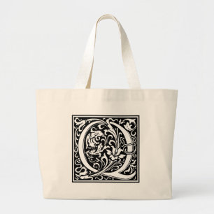 Letter Q Mediaeval Monogram Art Nouveau Large Tote Bag