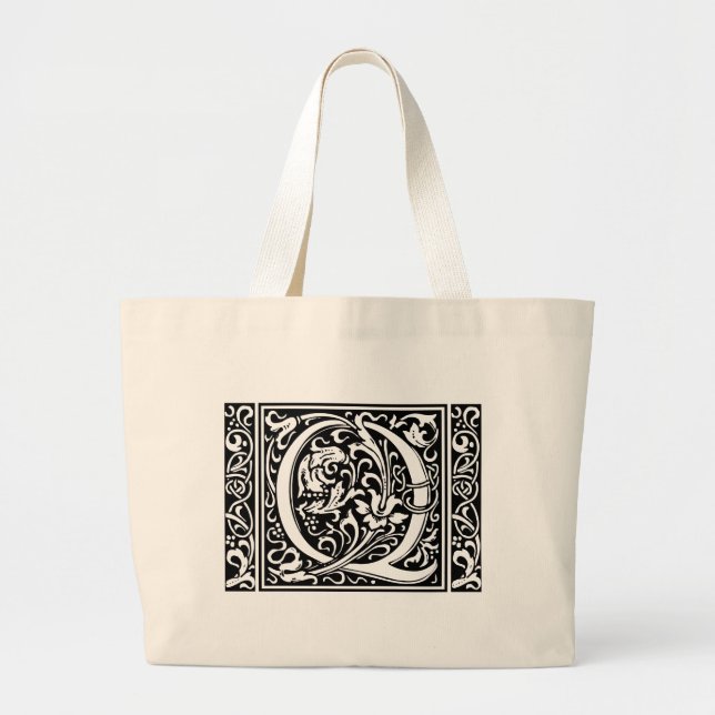 Letter Q Mediaeval Monogram Art Nouveau Large Tote Bag (Front)