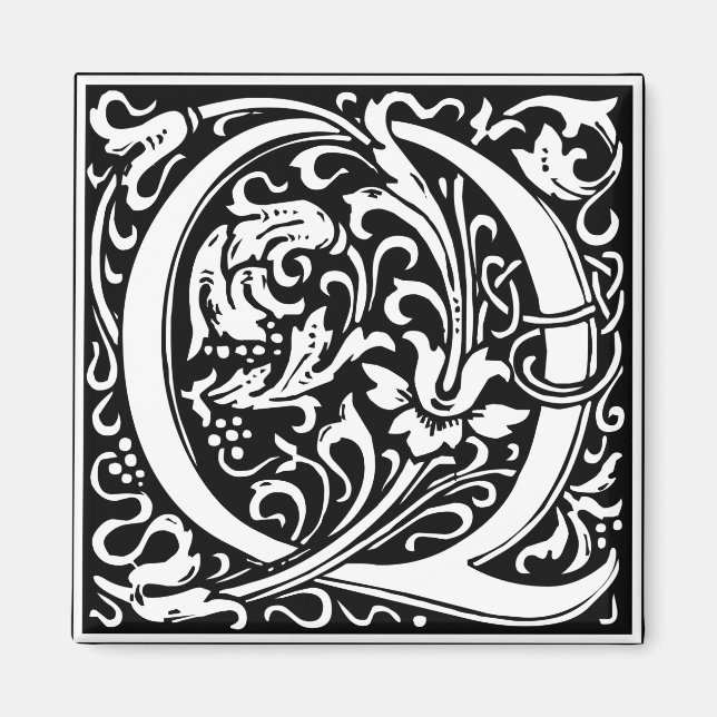 Letter Q Mediaeval Monogram Art Nouveau Magnet (Front)