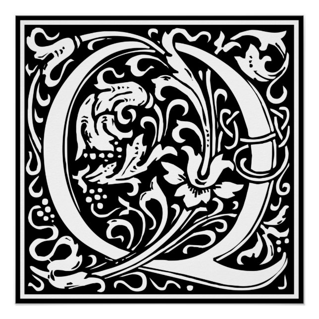 Letter Q Mediaeval Monogram Art Nouveau Poster (Front)