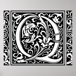Letter Q Mediaeval Monogram Art Nouveau Poster