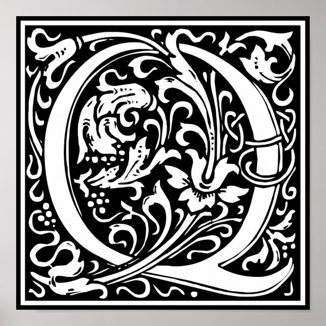 Letter Q Mediaeval Monogram Art Nouveau Poster (Front)