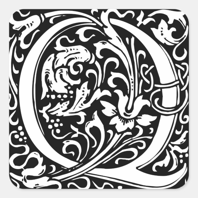 Letter Q Mediaeval Monogram Art Nouveau Square Sticker (Front)
