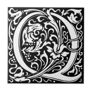 Letter Q Mediaeval Monogram Art Nouveau Tile