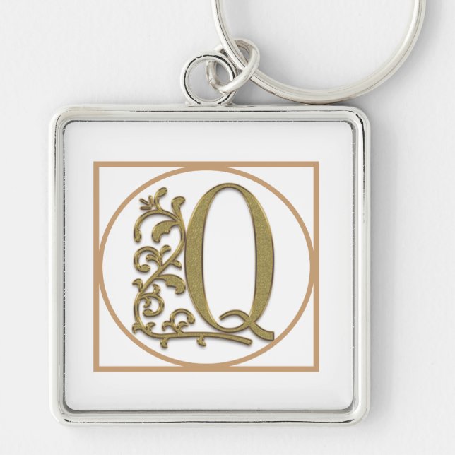 LETTER Q MONOGRAM Beautiful Wedding New Home Gift Key Ring (Front)