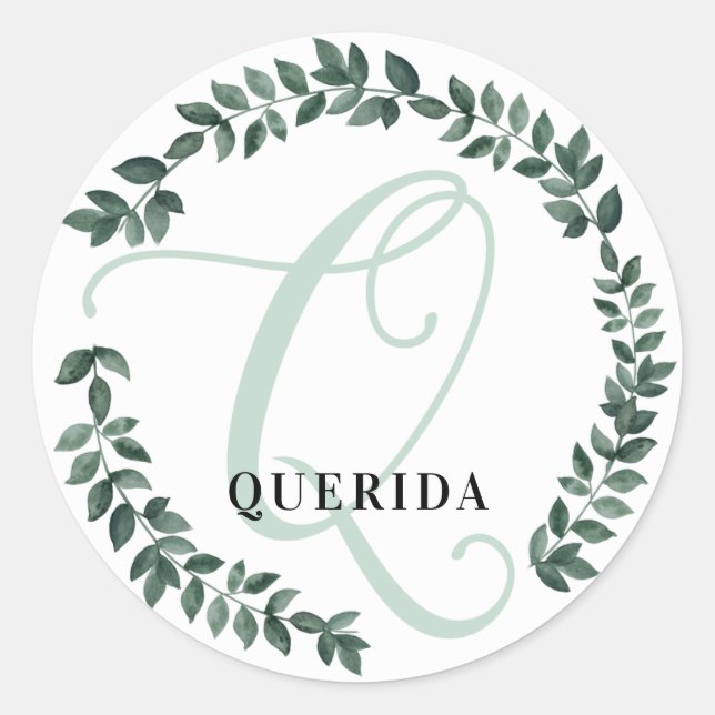 Letter Q Monogram Custom Name Minimalist Botanical Classic Round Sticker (Front)