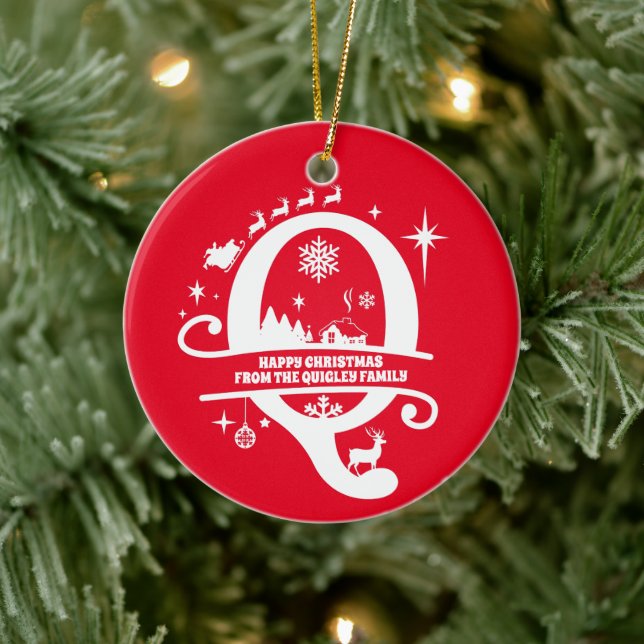 Letter Q Monogram Initial Family Name Greeting  Ceramic Ornament (Tree)