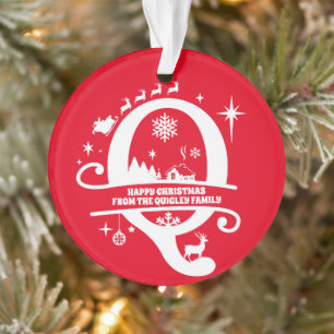 Letter Q Monogram Initial Family Name Greeting   Ornament