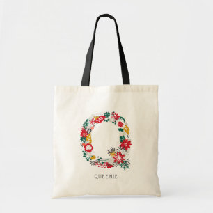 Letter Q Whimsical Floral Letter Monogram I Tote Bag