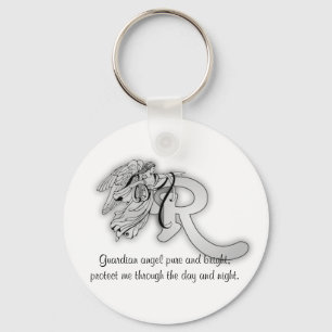 Letter R angel monogram alphabet initial Key Ring