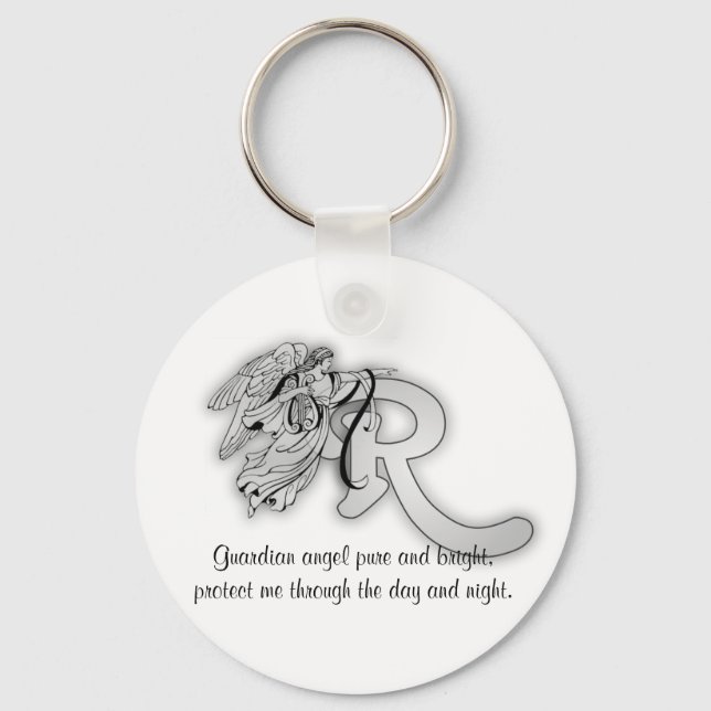 Letter R angel monogram alphabet initial Key Ring (Front)