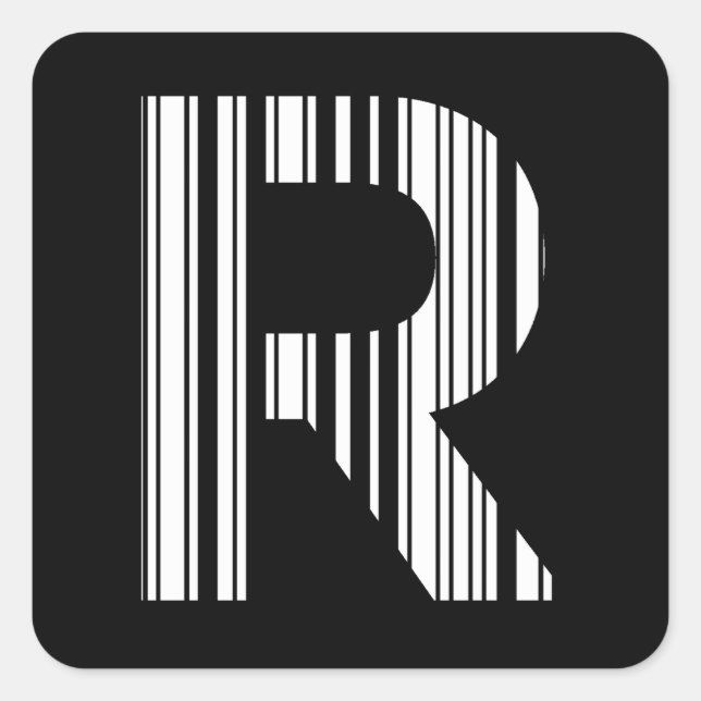 LETTER R BAR CODE First Initial Barcode Pattern Square Sticker (Front)