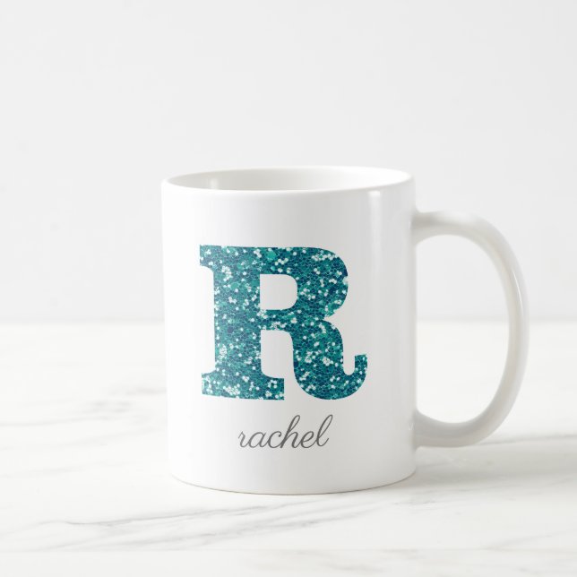 Letter R Blue Sparkly Personalised Mug (Right)