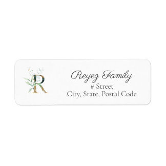 Letter R Botanical Monogram Elegant Address Label Return Address Label