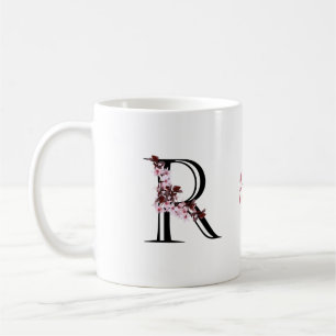 Letter R, Cherry Blossom   Monogram Script Name Coffee Mug