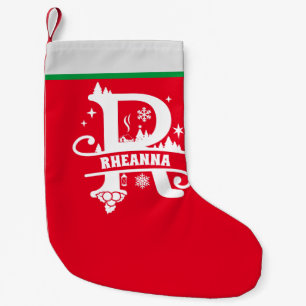 Letter R Christmas Monogram Initial Name Red White Small Christmas Stocking