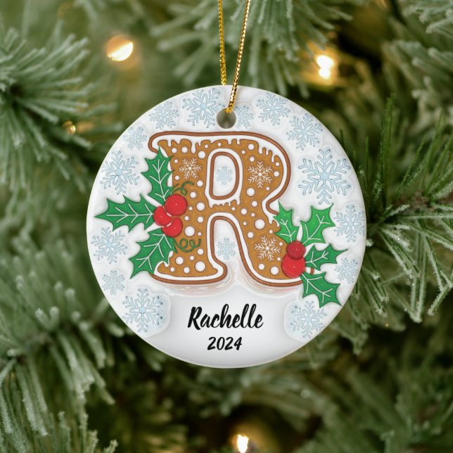 Letter R Custom Name Monogram Christmas Ceramic Ornament (Tree)