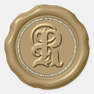 *~* Letter R Diamond Circle GOLD Wax Seal Stickers