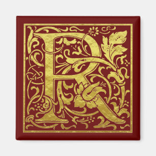 Letter R First Letter Faux Gold Red Magnet