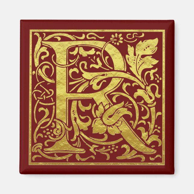 Letter R First Letter Faux Gold Red Magnet (Front)