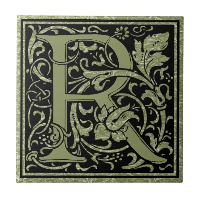 Letter R First Letter Monogram Ceramic Tile (Front)