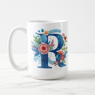 Letter R Floral coffee Mug with custom name