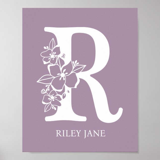 Letter R Floral Monogram Name Nursery Modern Poster (Front)