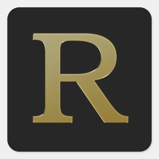 Letter R Gold Square Sticker (Front)