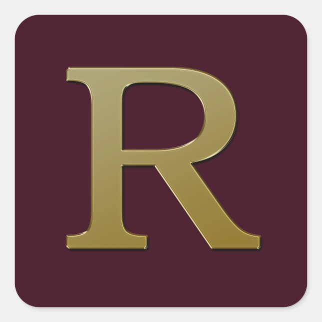Letter R Gold Square Sticker (Front)