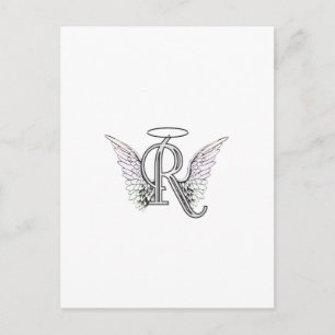 Letter R Initial Monogram with Angel Wings & Halo Postcard