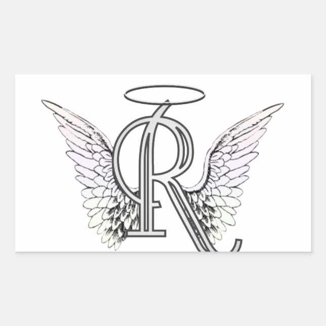Letter R Initial Monogram with Angel Wings & Halo Rectangular Sticker (Front)