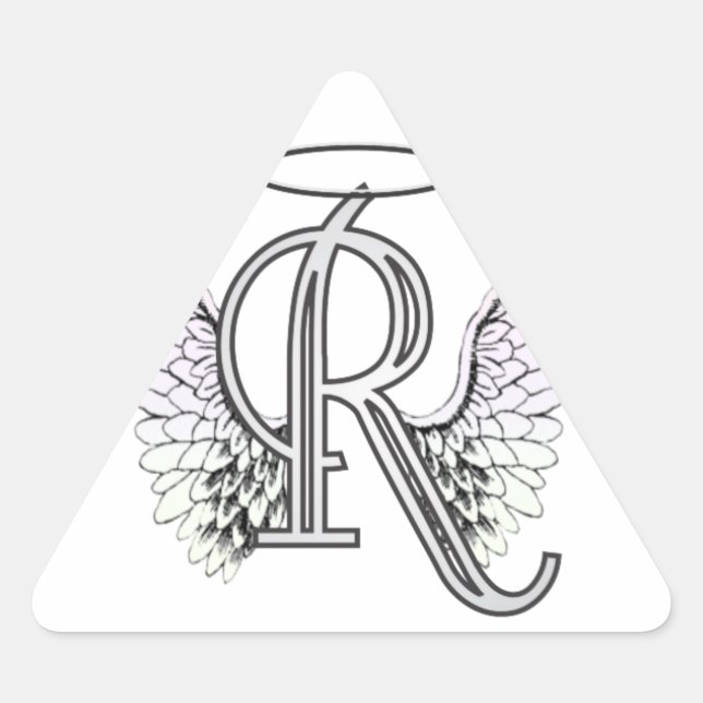 Letter R Initial Monogram with Angel Wings & Halo Triangle Sticker (Front)