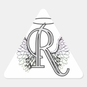 Letter R Initial Monogram with Angel Wings & Halo Triangle Sticker