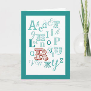 Letter R Initial Name Alphabet Birthday Teal & Red Card
