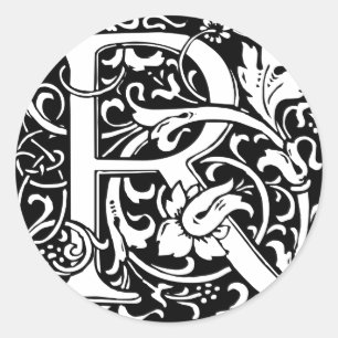 Letter R Mediaeval Monogram Art Nouveau Classic Round Sticker