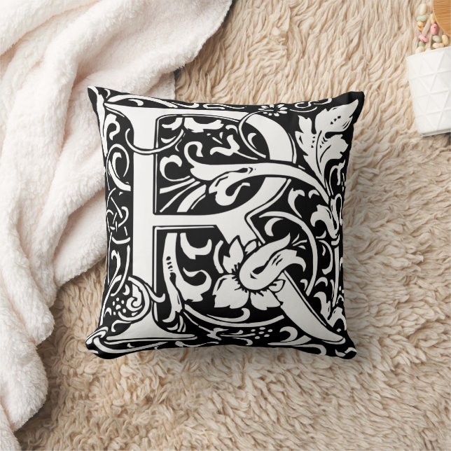 Letter R Mediaeval Monogram Art Nouveau Cushion (Blanket)