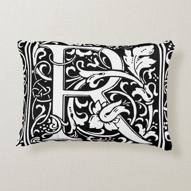 Letter R Mediaeval Monogram Art Nouveau Decorative Cushion (Back)