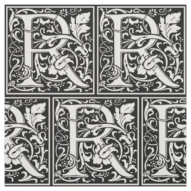 Letter R Mediaeval Monogram Art Nouveau Fabric (Swatch)