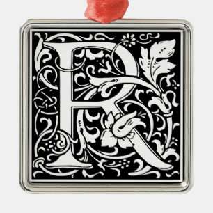 Letter R Mediaeval Monogram Art Nouveau Metal Ornament