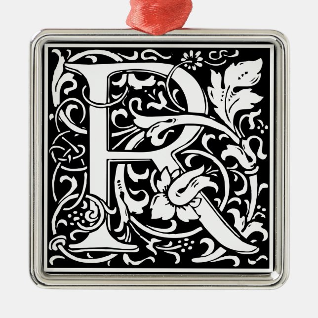 Letter R Mediaeval Monogram Art Nouveau Metal Ornament (Front)