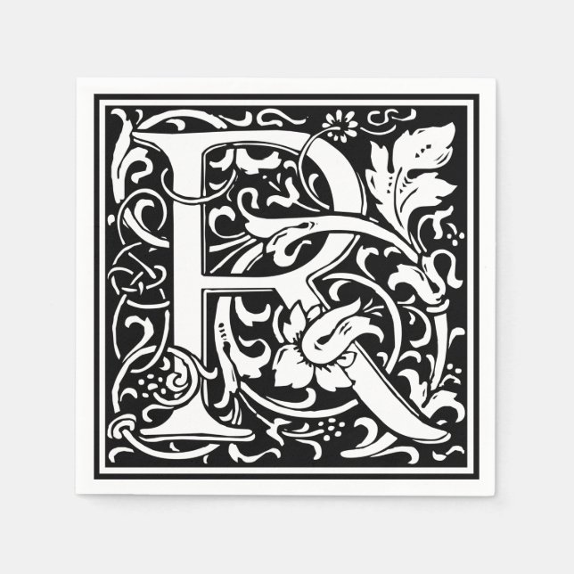 Letter R Mediaeval Monogram Art Nouveau Napkin (Front)