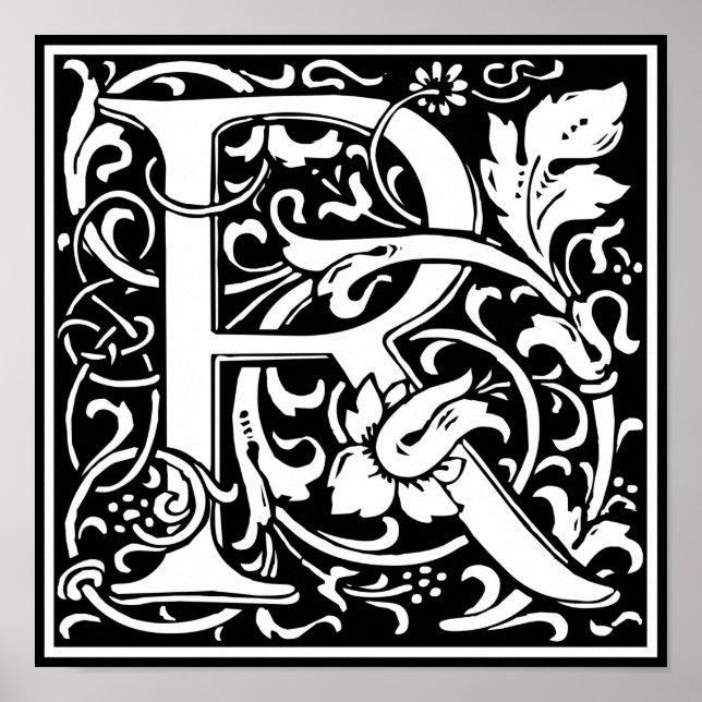 Letter R Mediaeval Monogram Art Nouveau Poster (Front)