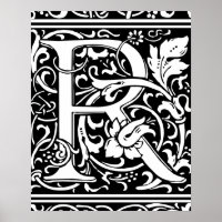 Letter R Mediaeval Monogram Art Nouveau