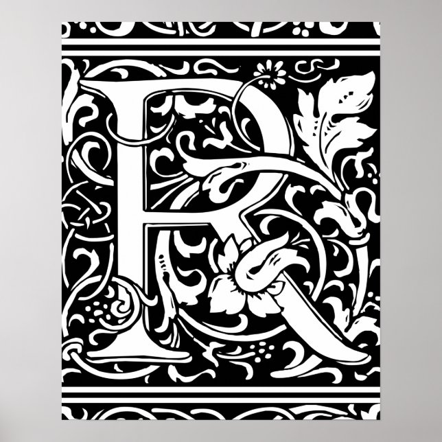 Letter R Mediaeval Monogram Art Nouveau Poster (Front)