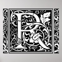 Letter R Mediaeval Monogram Art Nouveau