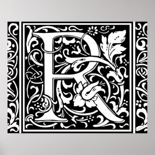 Letter R Mediaeval Monogram Art Nouveau Poster