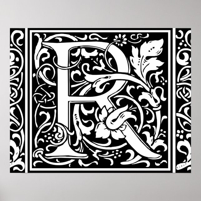 Letter R Mediaeval Monogram Art Nouveau Poster (Front)