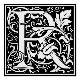 Letter R Mediaeval Monogram Art Nouveau Poster