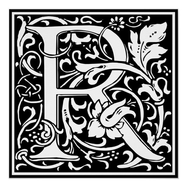Letter R Mediaeval Monogram Art Nouveau Poster (Front)
