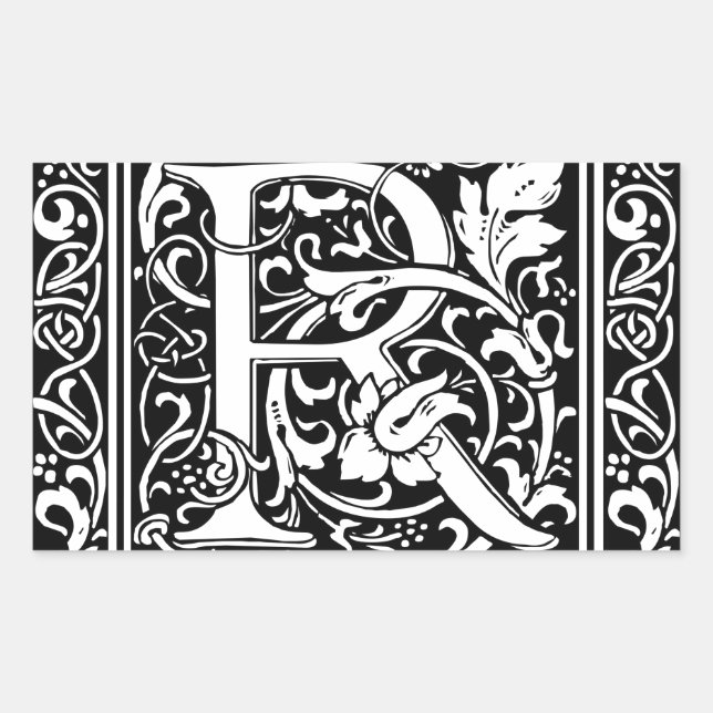 Letter R Mediaeval Monogram Art Nouveau Rectangular Sticker (Front)